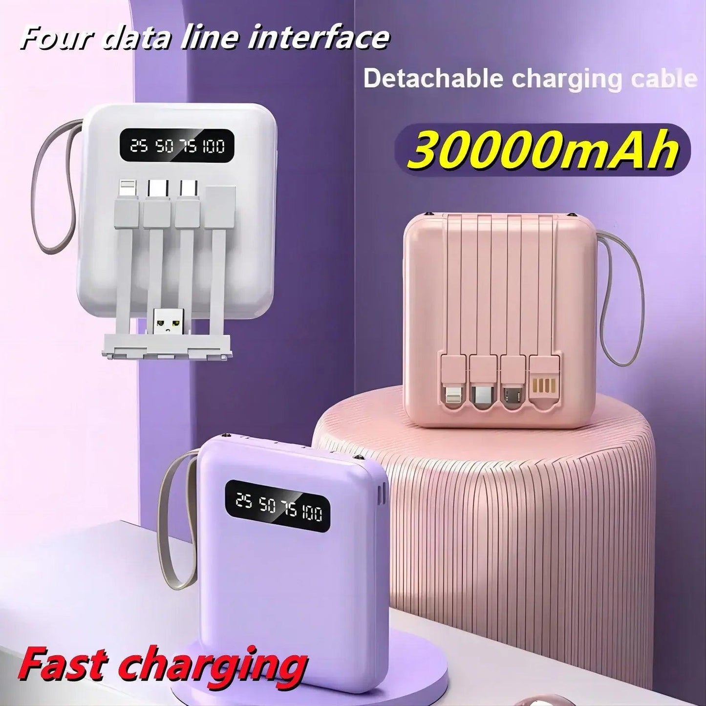 20,000mAh Power Bank – Fast Charging with Built-in Cable for All Your Devices