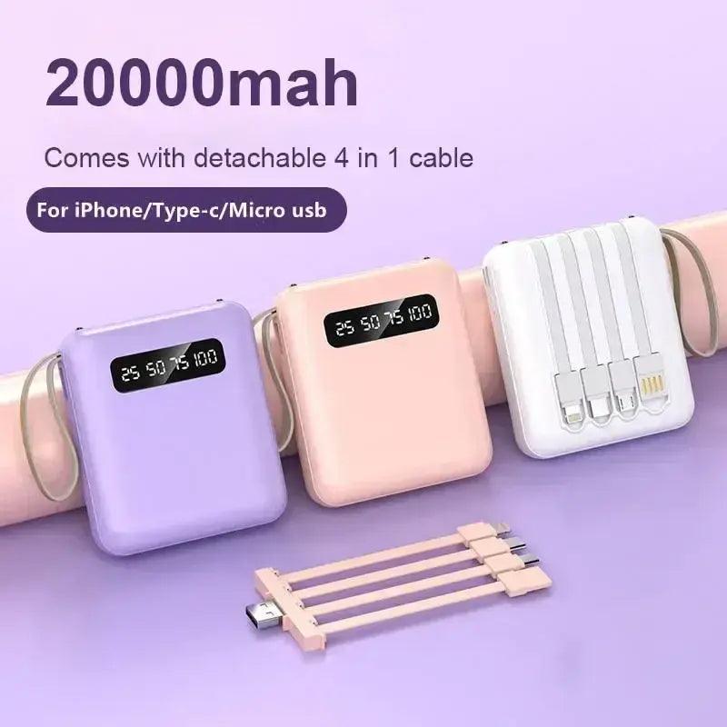 Batterie Externe 20 000mAh – Recharge Rapide avec Câble Intégré pour Tous Vos Appareils